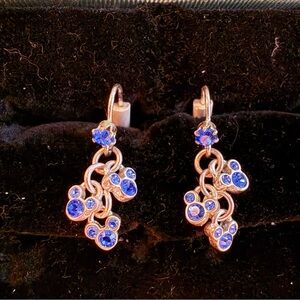 Swarovski Blue Crystal Disney Mickey Mouse Cluster Dainty Dangle Earrings Silver